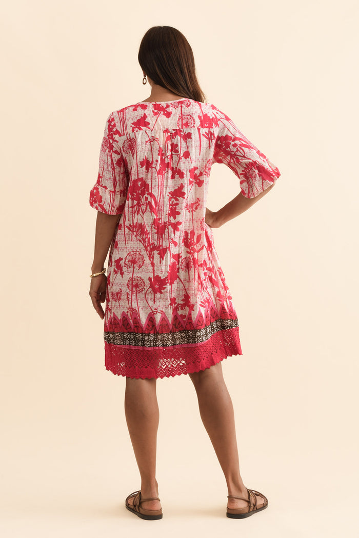 Cayman Pink Dandelion Cotton Tunic Dress,Brunette model,alt text|model:Cara