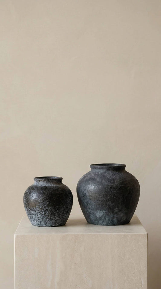 Ceramic Vase, Vintage Style, Black - Athena