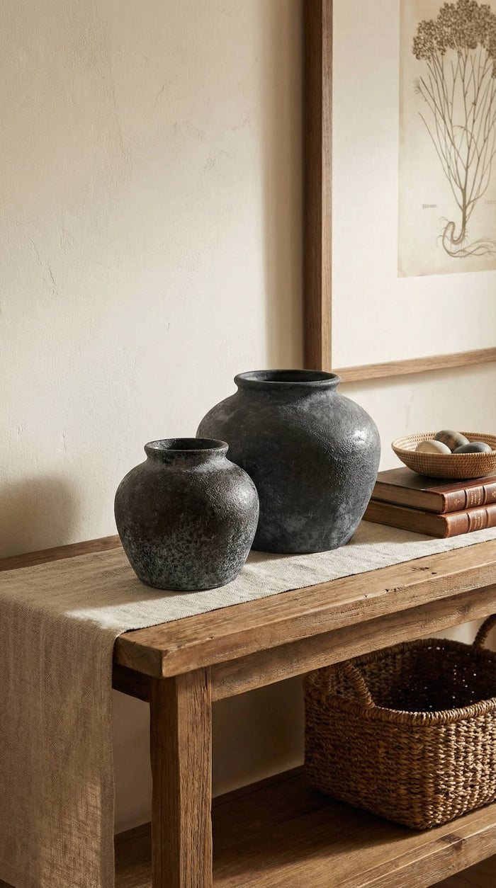 Ceramic Vase, Vintage Style, Black - Athena