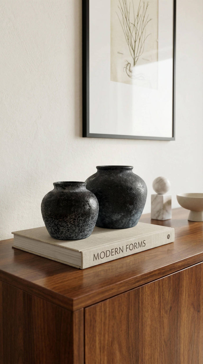 Ceramic Vase, Vintage Style, Black - Athena