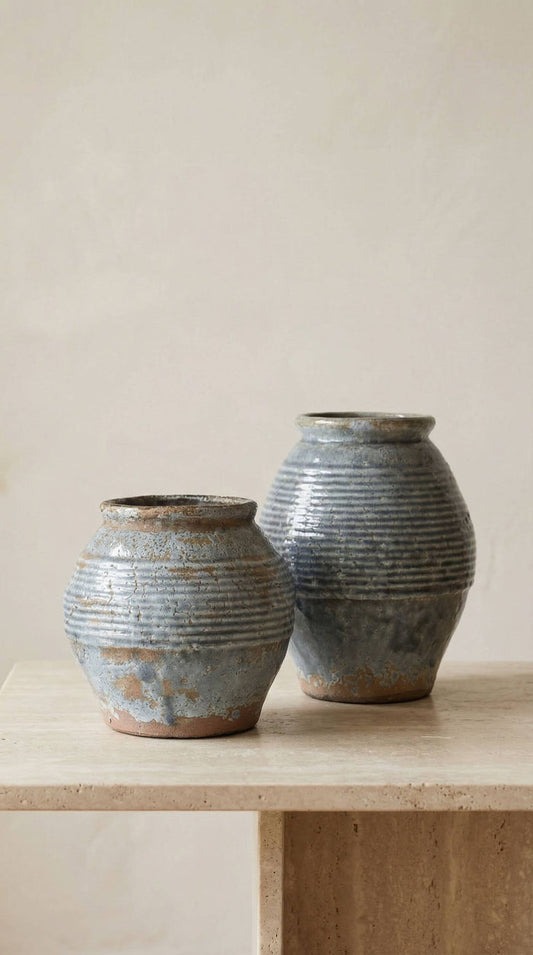 Ceramic Vase, Vintage Style, Smoky Blue Crackle - Ardea