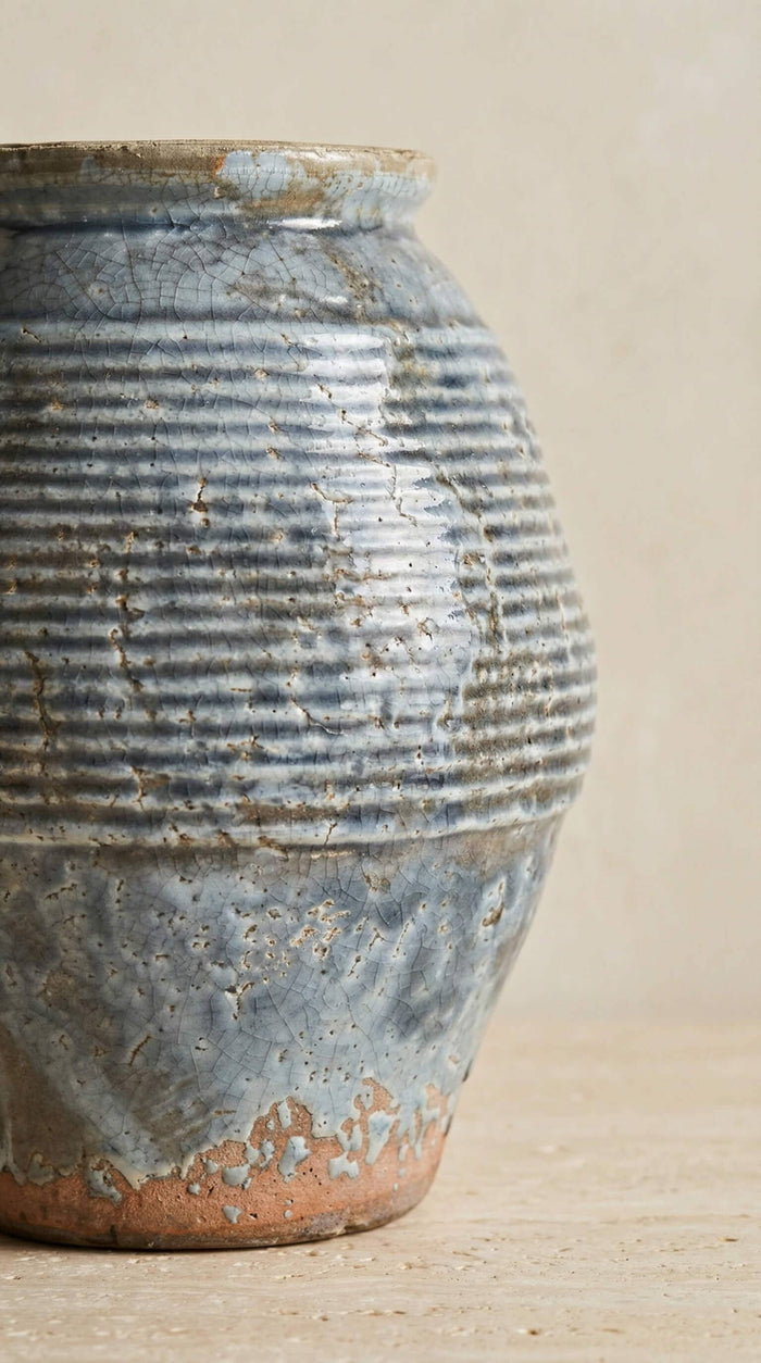 Ceramic Vase, Vintage Style, Smoky Blue Crackle - Ardea