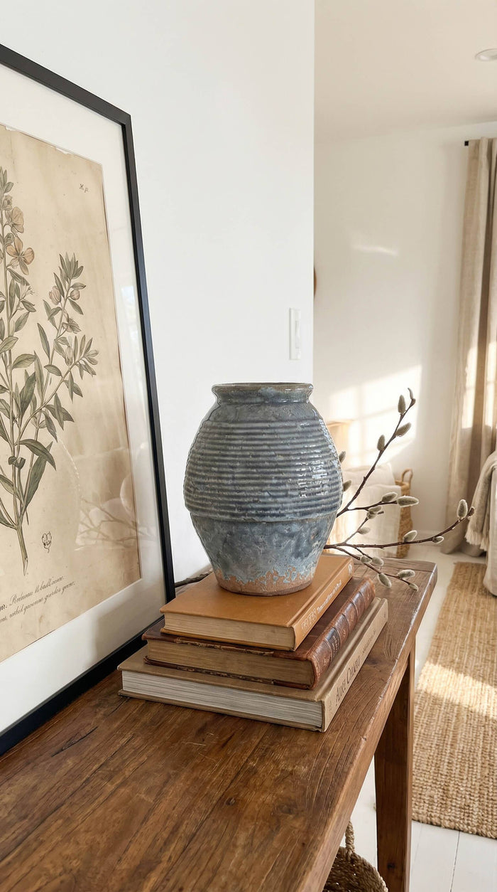 Ceramic Vase, Vintage Style, Smoky Blue Crackle - Ardea