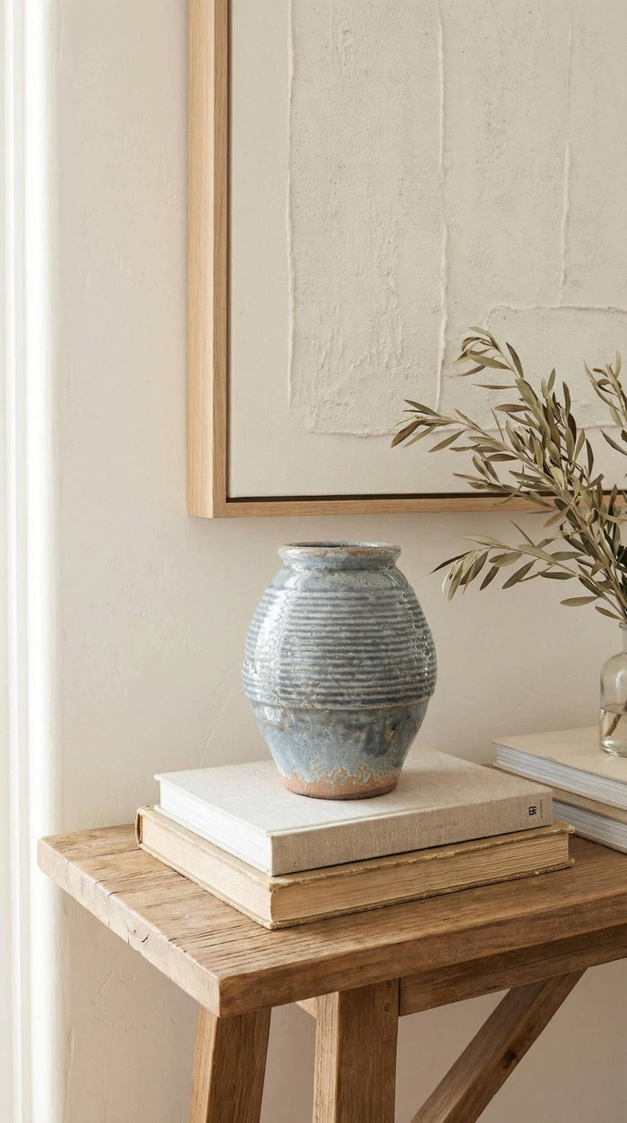 Ceramic Vase, Vintage Style, Smoky Blue Crackle - Ardea