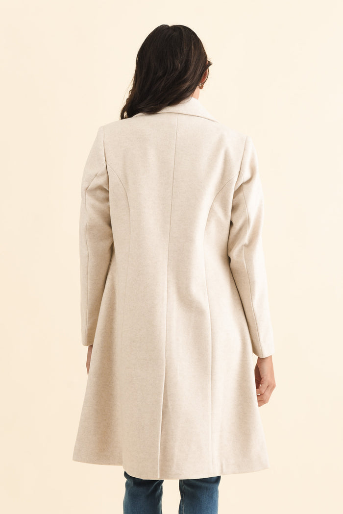 Cevish Beige Button Coat,Brunette model,alt text|model:Brontie