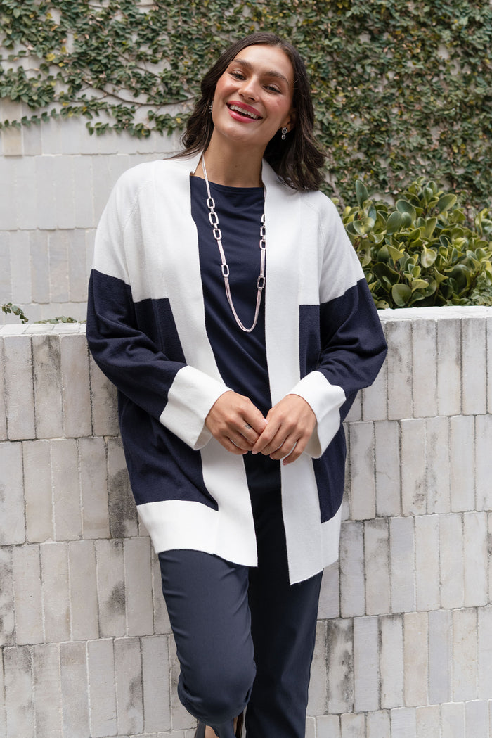 Chase Navy Contrast Knit Cardigan,Lifestyle