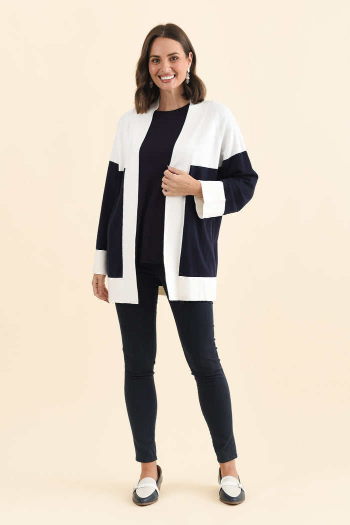 Chase Navy Contrast Knit Cardigan