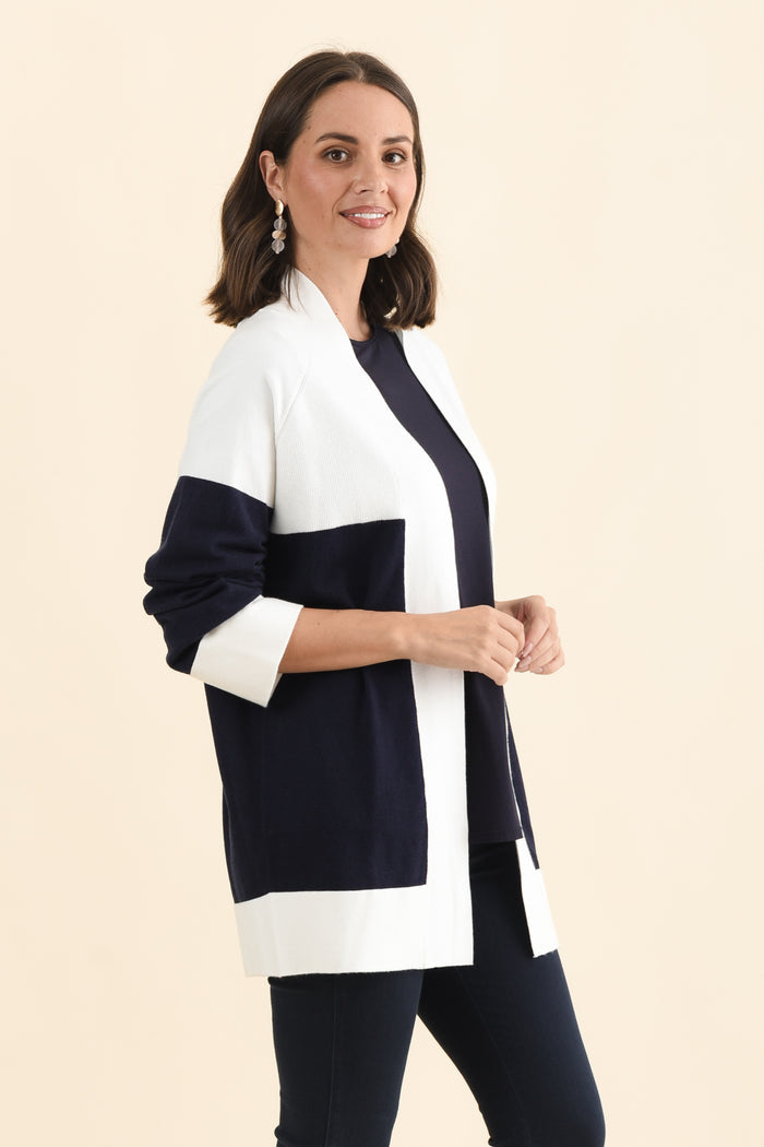 Chase Navy Contrast Knit Cardigan