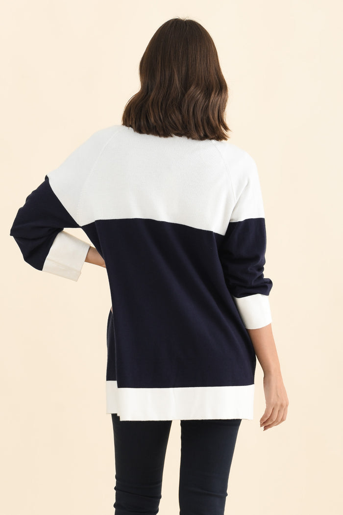 Chase Navy Contrast Knit Cardigan