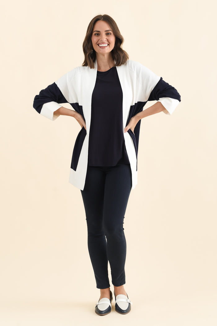 Chase Navy Contrast Knit Cardigan