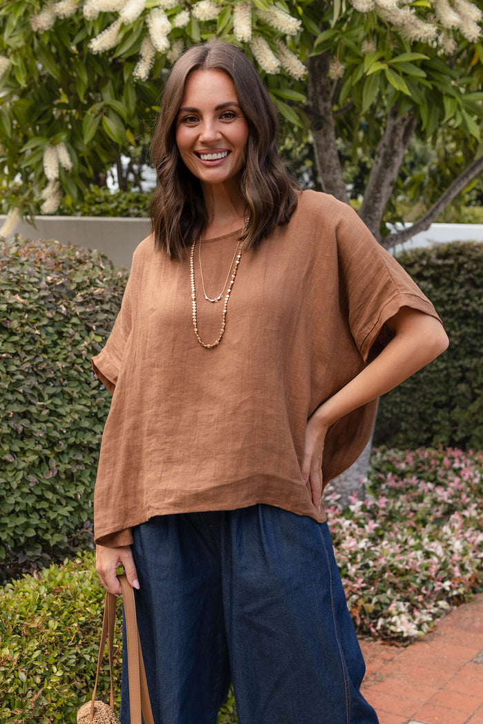 Chaya Mocha Linen Top,Lifestyle