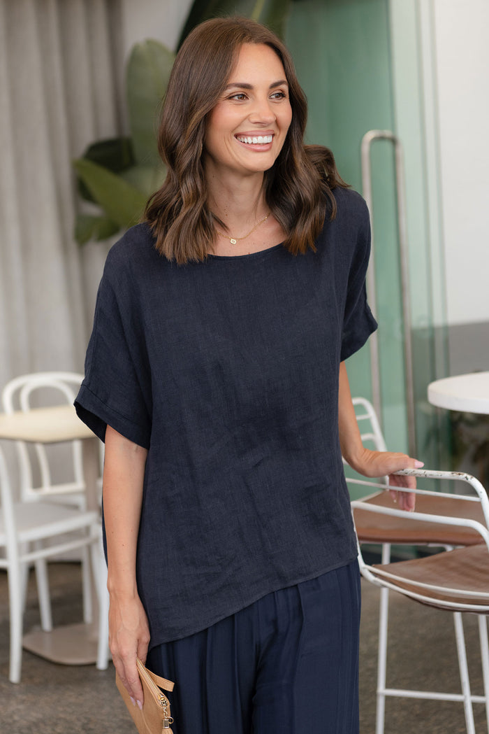 Chaya Navy Linen Top,Lifestyle