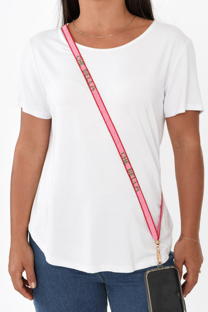Che Bella Pink Beaded Lanyard,Brunette model,alt text|model:Brontie