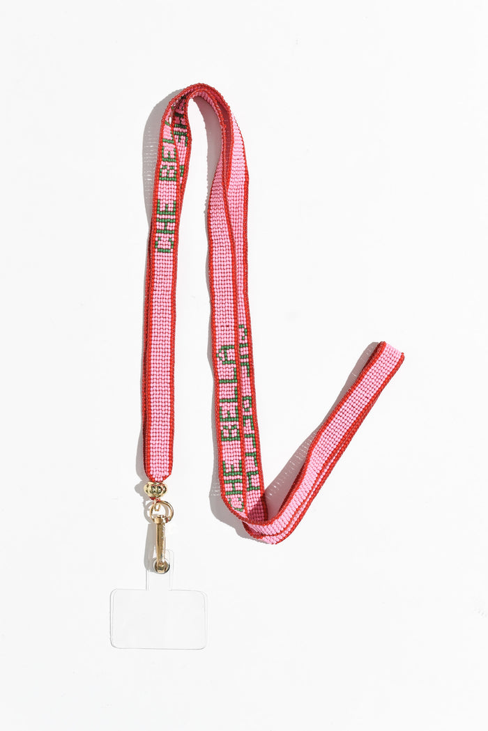 Che Bella Pink Beaded Lanyard,Brunette model,alt text|model:Brontie