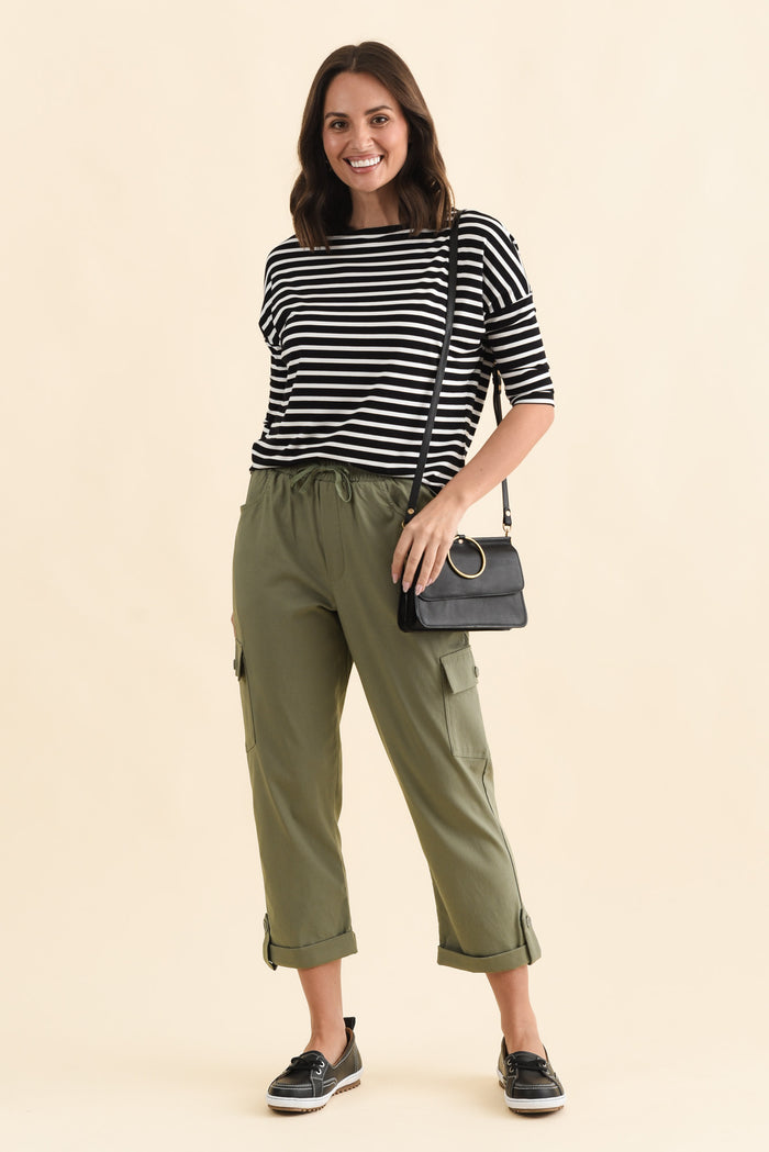 Cindy Sage Denim Cargo Pants,Brunette model,alt text|model:MJ