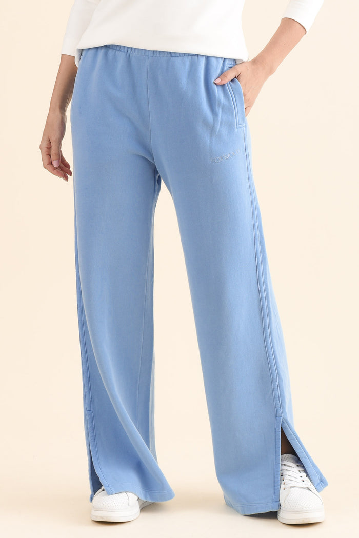 Classic Blue Cotton Split Sweatpants,Front,Brunette model,alt text|model:MJ