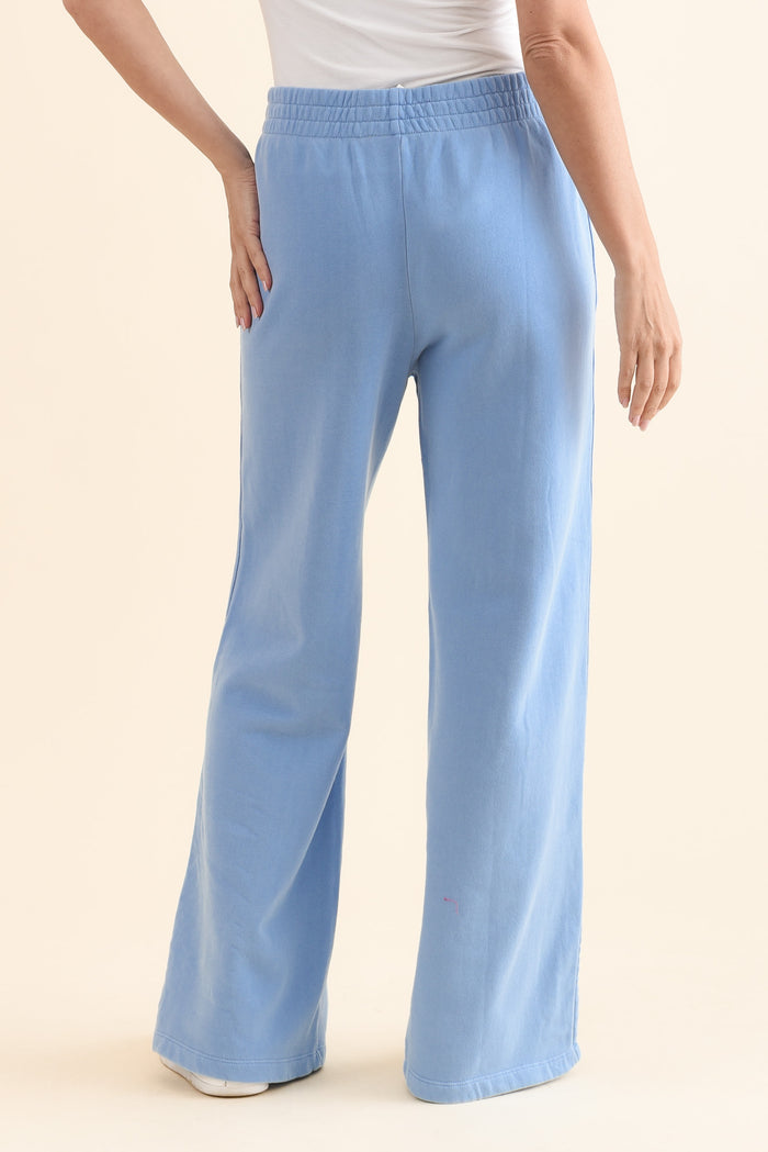 Classic Blue Cotton Split Sweatpants,Back,Brunette model,alt text|model:MJ