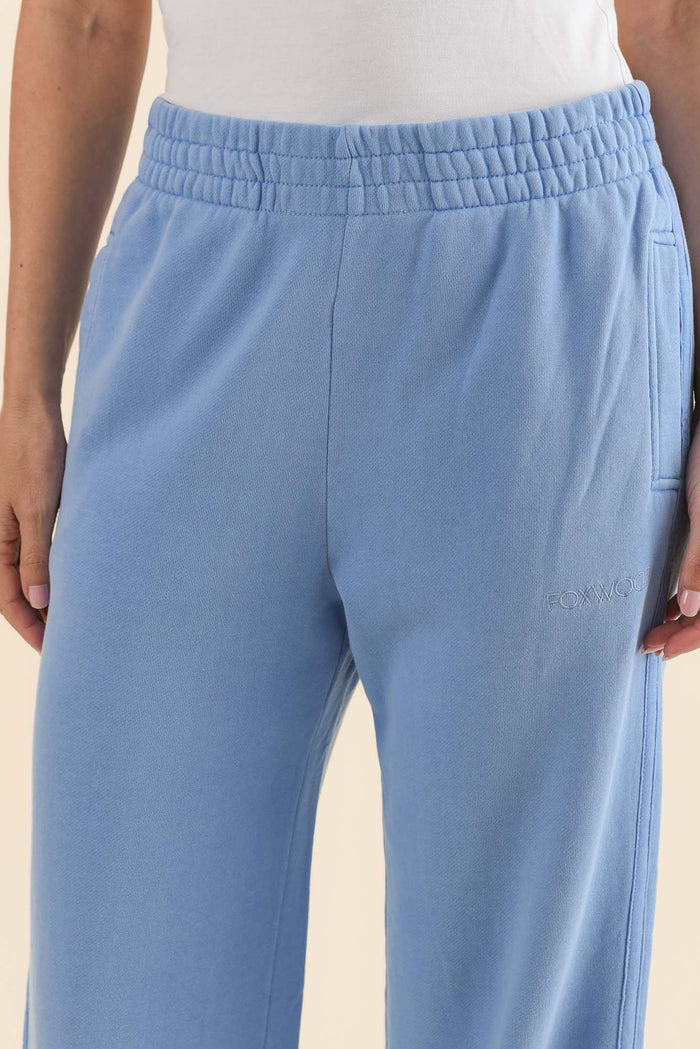 Classic Blue Cotton Split Sweatpants,Detail,Brunette model,alt text|model:MJ