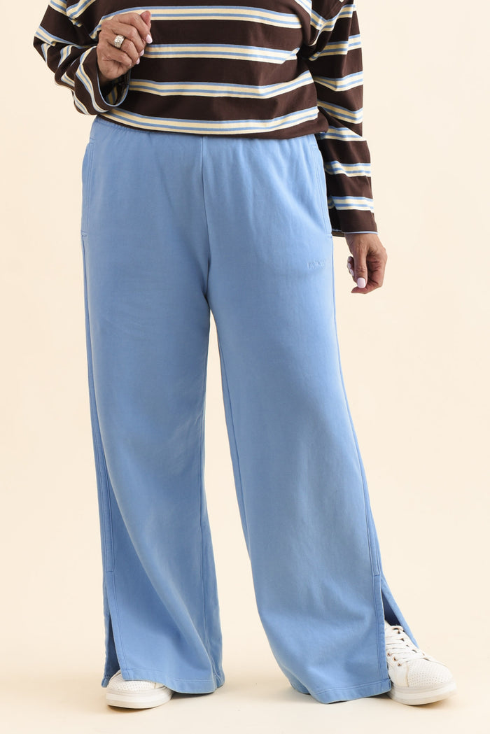 Classic Blue Cotton Split Sweatpants,Front,Brunette model,alt text|model:Pilita