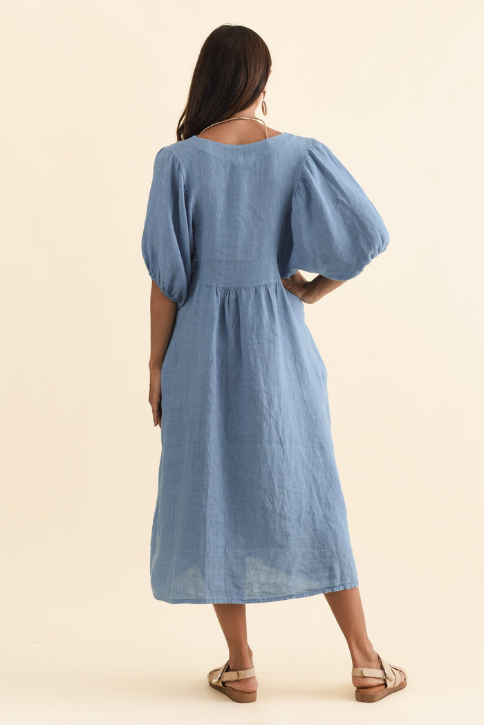 Claudine Steel Linen Pocket Dress,Brunette model,alt text|model:Cara