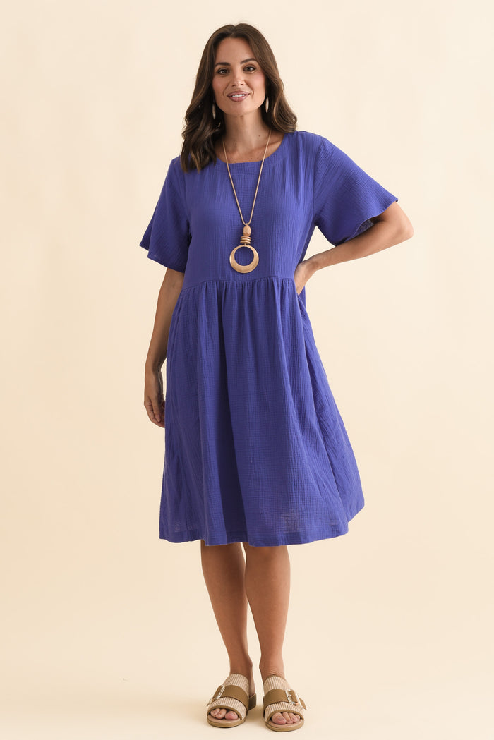 Cloud Gauze Purple Cotton Pocket Dress,Brunette model,alt text|model:MJ
