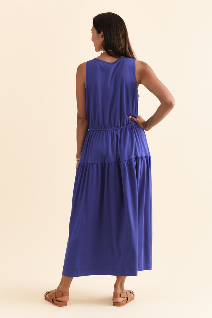 Coco Blue Cotton Tier Dress,Brunette model,alt text|model:Cara