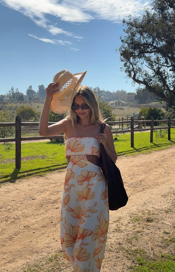 Coen Orange Floral Strapless Maxi Dress