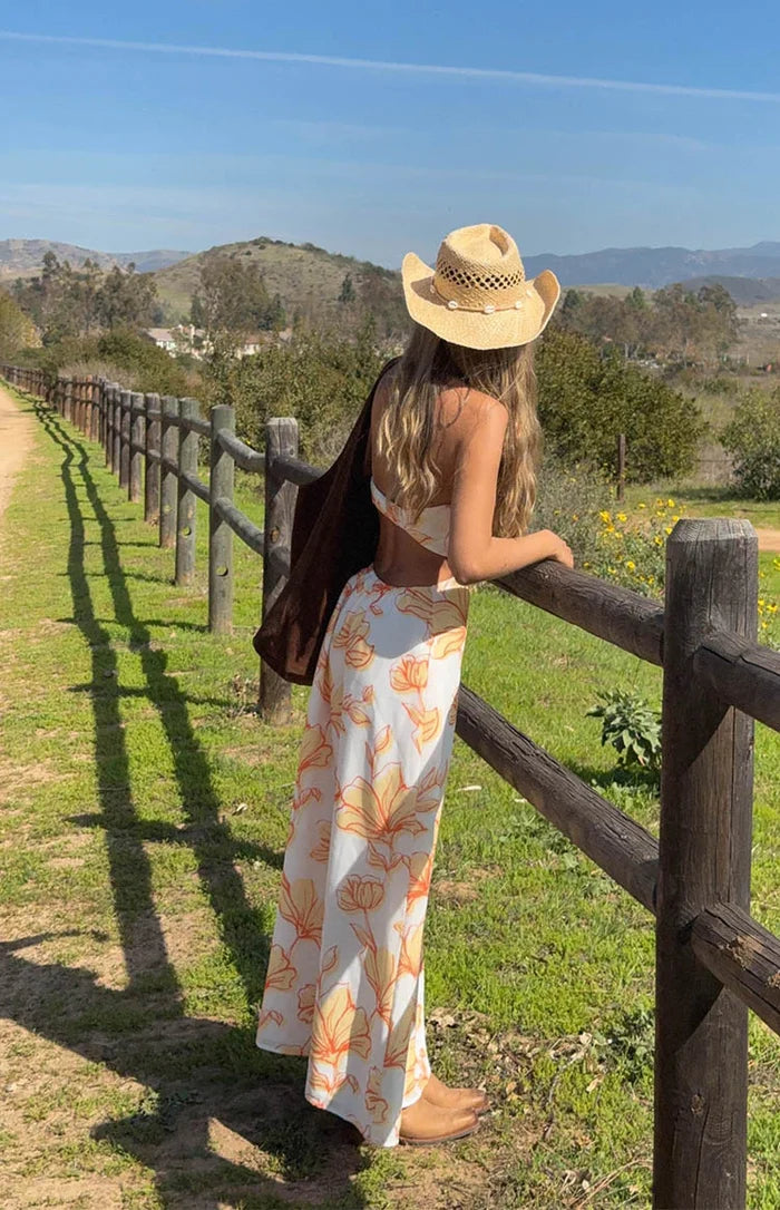 Coen Orange Floral Strapless Maxi Dress