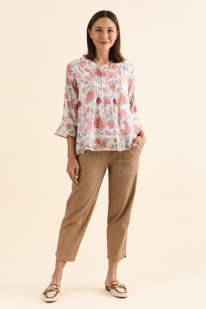 Coleman Pink Blossom Button Top,Full Body,Brunette model,alt text|model:Cara
