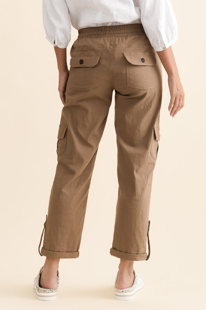 Colette Taupe Cargo Pants,Brunette model,alt text|model:MJ