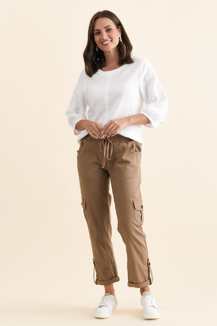 Colette Taupe Cargo Pants,Brunette model,alt text|model:MJ