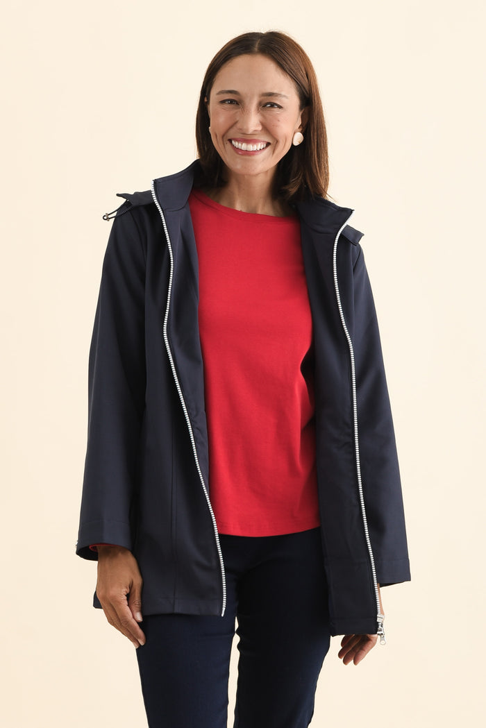 Cora Navy Zip Jacket,Brunette model,alt text|model:Cara