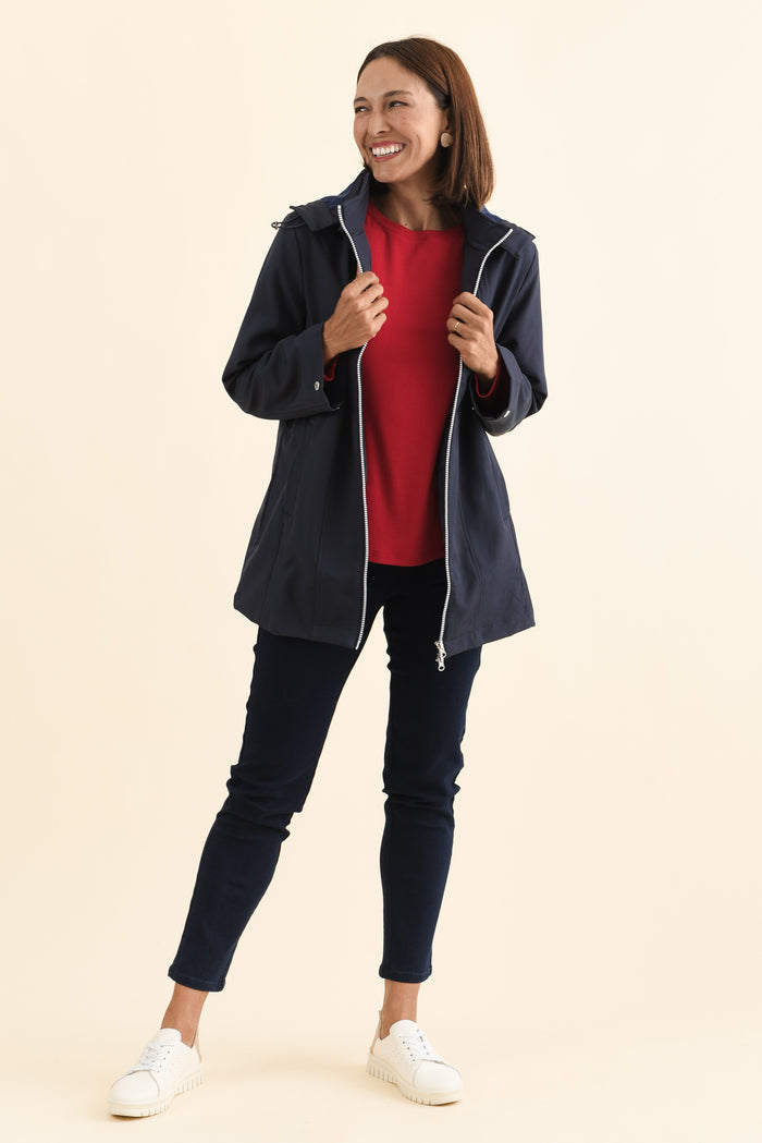 Cora Navy Zip Jacket,Brunette model,alt text|model:Cara