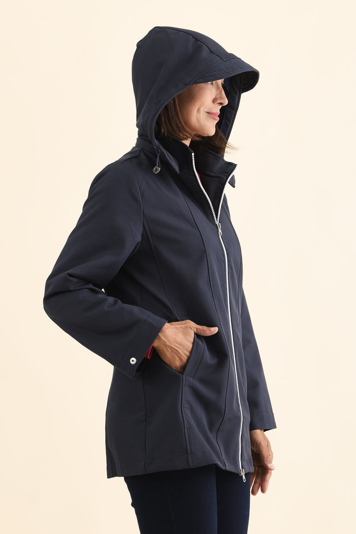 Cora Navy Zip Jacket,Brunette model,alt text|model:Cara