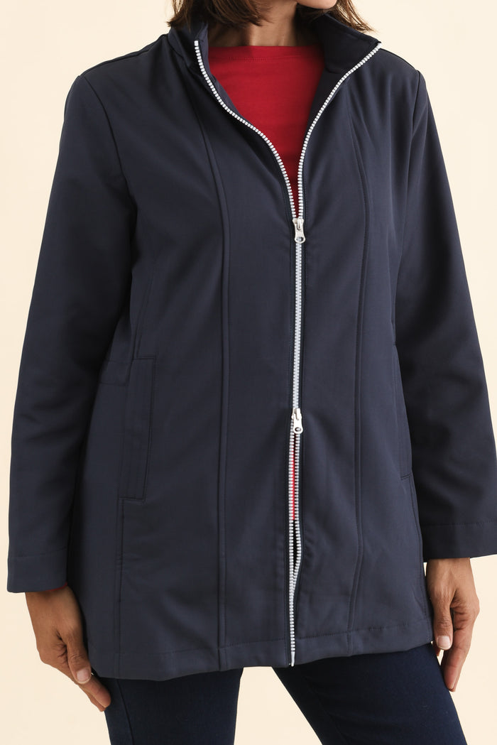 Cora Navy Zip Jacket,Brunette model,alt text|model:Cara