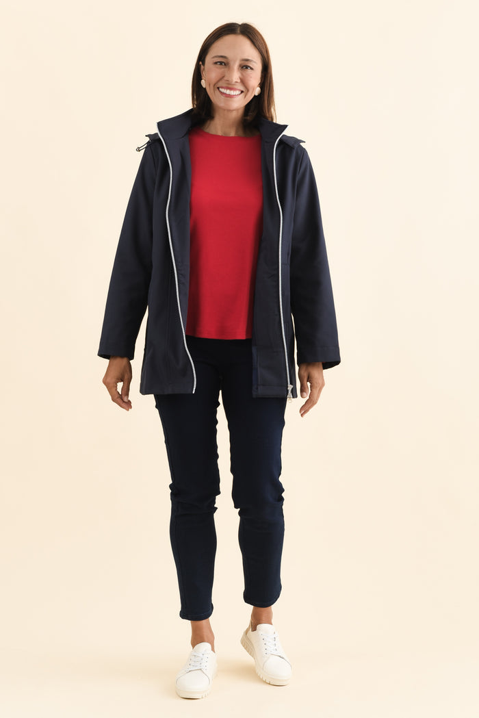 Cora Navy Zip Jacket,Brunette model,alt text|model:Cara