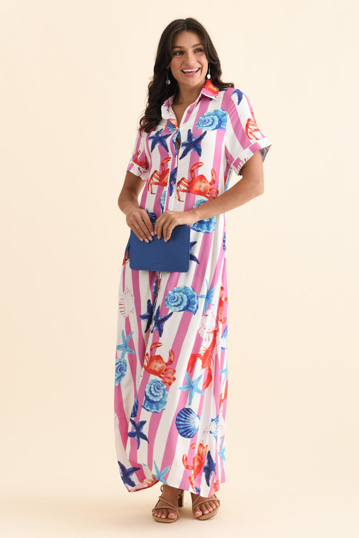 Corine Pink Beach Tie Dress,Brunette model,alt text|model:Brontie