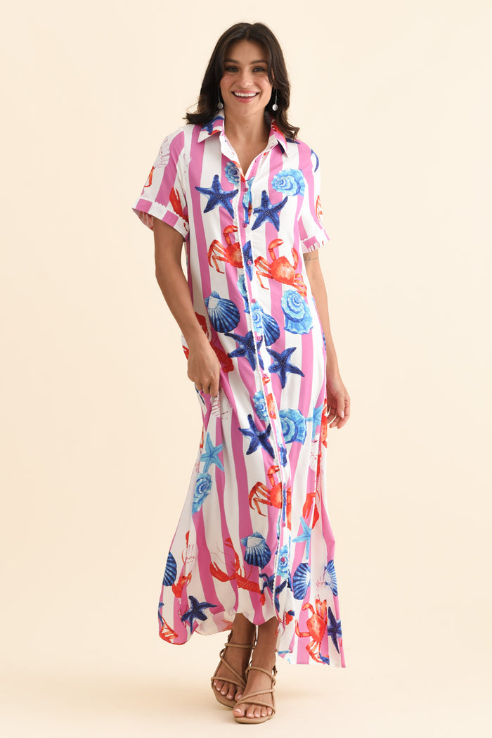 Corine Pink Beach Tie Dress,Brunette model,alt text|model:Brontie