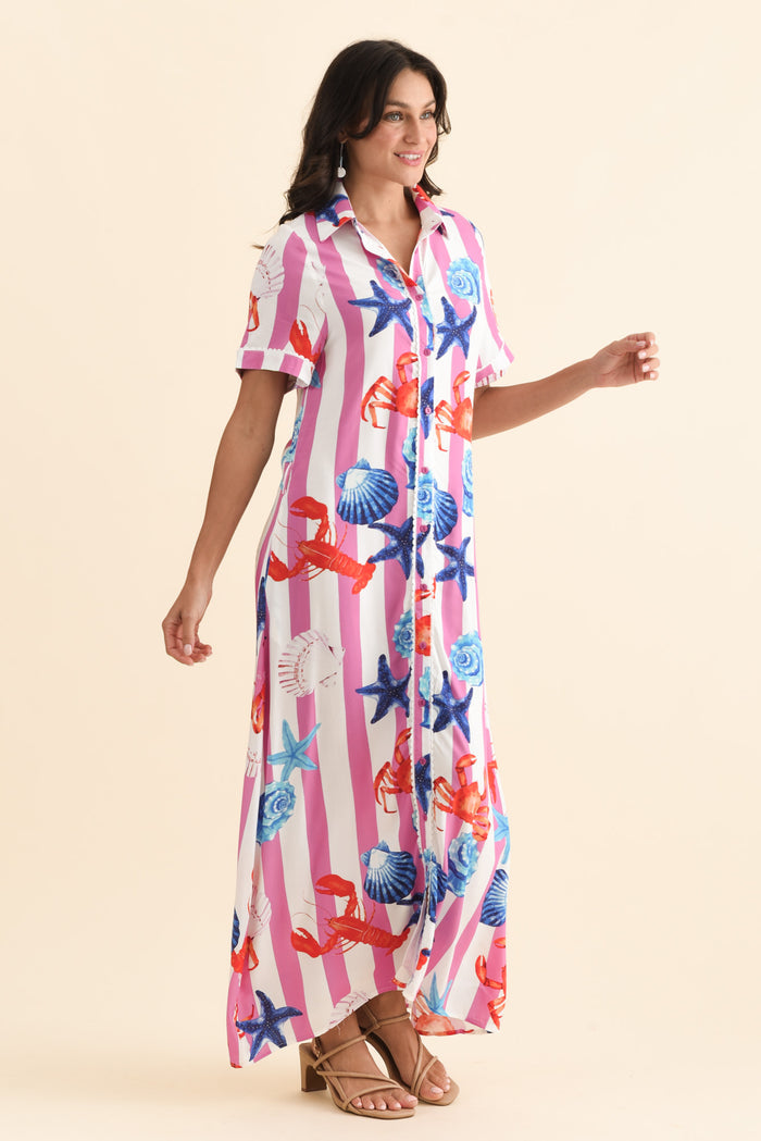 Corine Pink Beach Tie Dress,Brunette model,alt text|model:Brontie