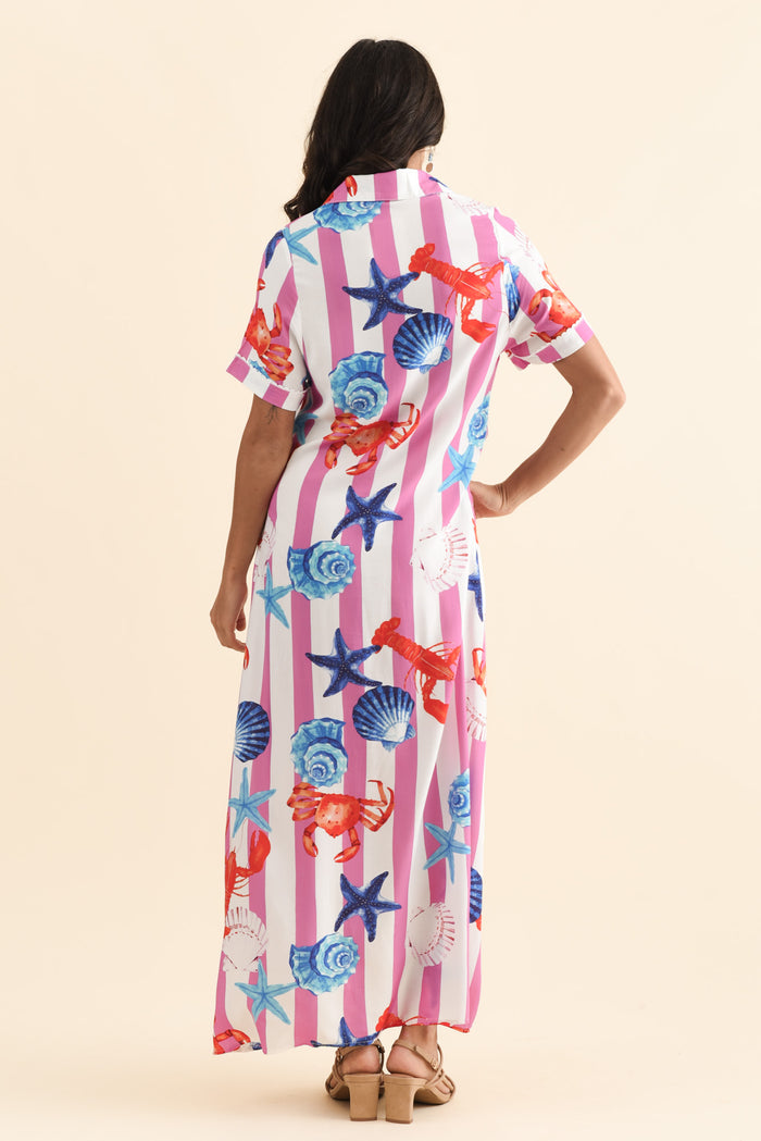 Corine Pink Beach Tie Dress,Brunette model,alt text|model:Brontie