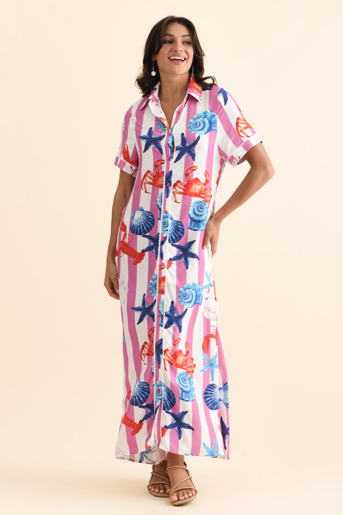Corine Pink Beach Tie Dress,Brunette model,alt text|model:Brontie