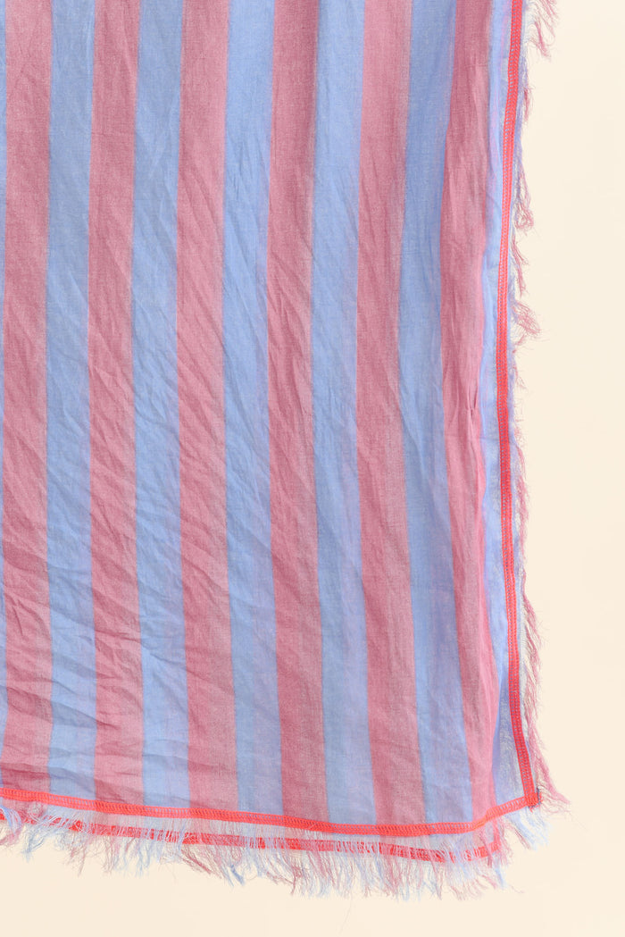 Cosmos Blue Stripe Cotton Sarong,Brunette model,alt text|model:MJ