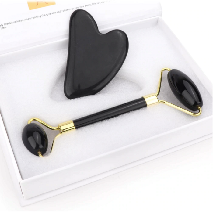 Crystolver Black Jade Roller & Gua Sha Set