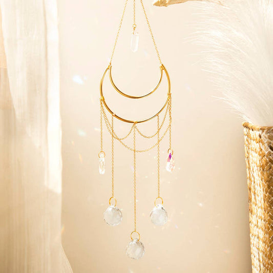 Crystolver Clear Quartz Moon Suncatcher Crystal Prism Hanging