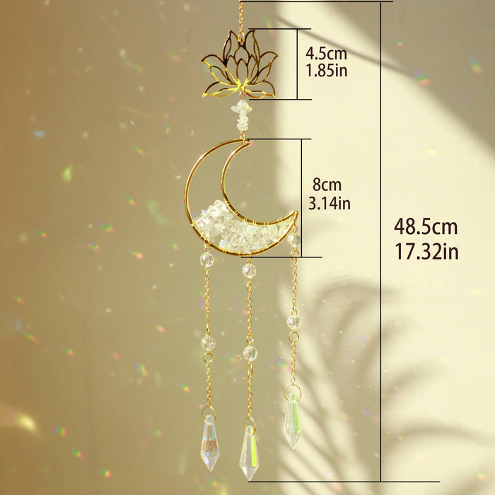 Crystolver Lotus Moon Suncatcher Crystal Prism Hanging