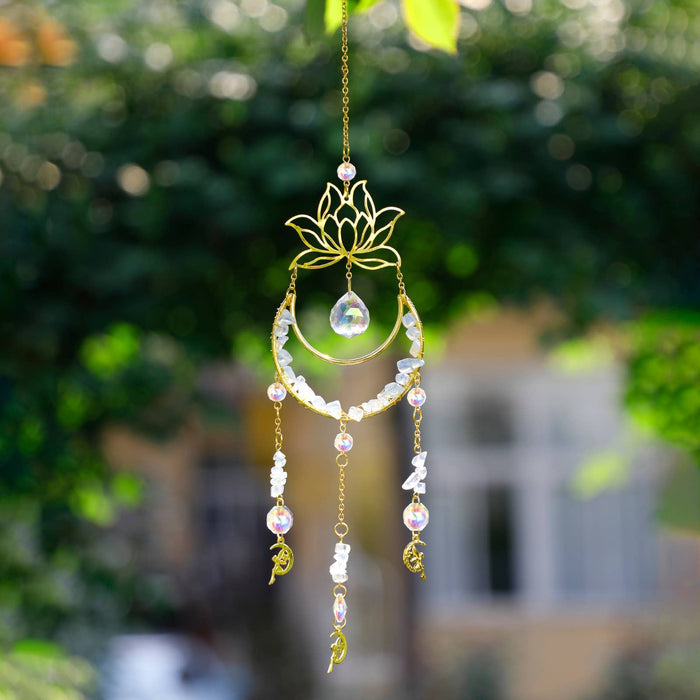 Crystolver Lotus Moon Suncatcher Crystal Prism Hanging