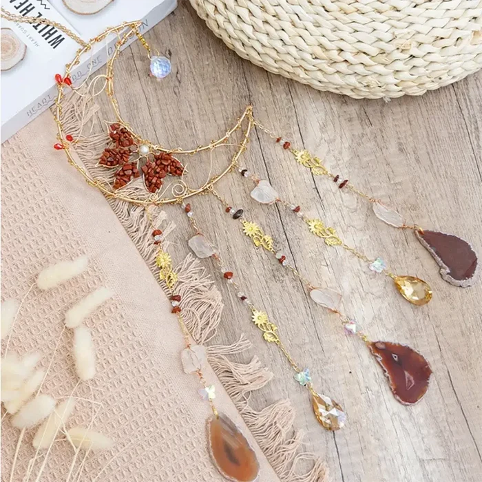 Crystolver Red Agate Blooming Flower Wired Sun Catcher