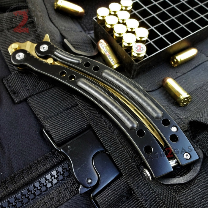 CSGO Gold Butterfly Knife SHARP Tiger Tooth 440C Counter Strike Balisong