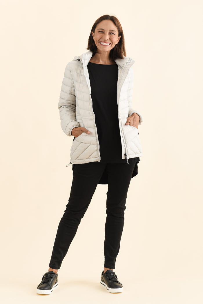Cushla Grey Down Puffer Jacket,Brunette model,alt text|model:Cara