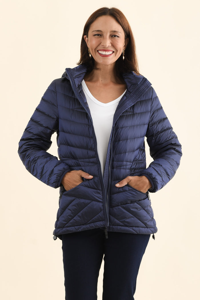 Cushla Navy Down Puffer Jacket,Brunette model,alt text|model:Cara